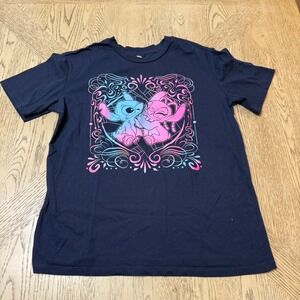 Disney Women's Large Blue Pink Stitch Angel T Shirt Cute‎ Cartoon Graphic